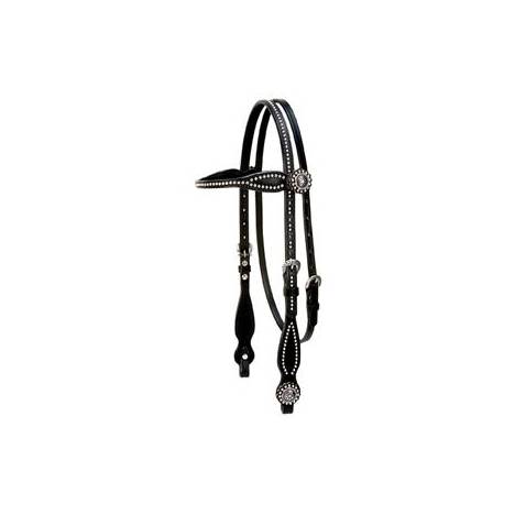 Weaver Back in Black Browband Headstall with Nickel Brass Spots