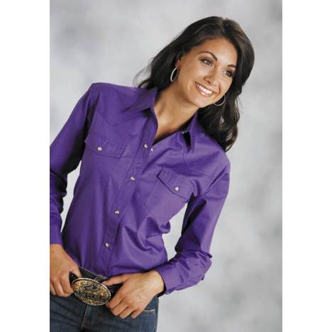 Roper Ladies Poplin Long Sleeve Shirt - Purple