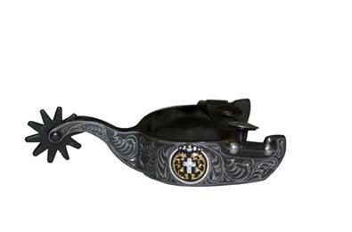Metalab Mens Black Satin Floral Cross Concho Spurs