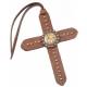 Tie On Leather Cross with Silver Dots & Gold Cross Concho
