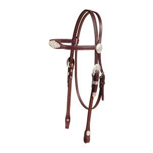Tory Leather Flared Brow Headstall with  Oklahoma Style Silver Trim