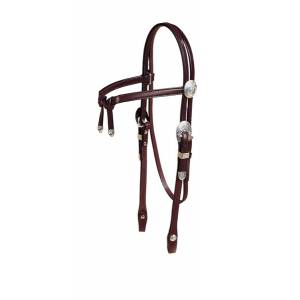 Tory Leather Brow Knot Headstall with  Oklahoma Style Silver Trim