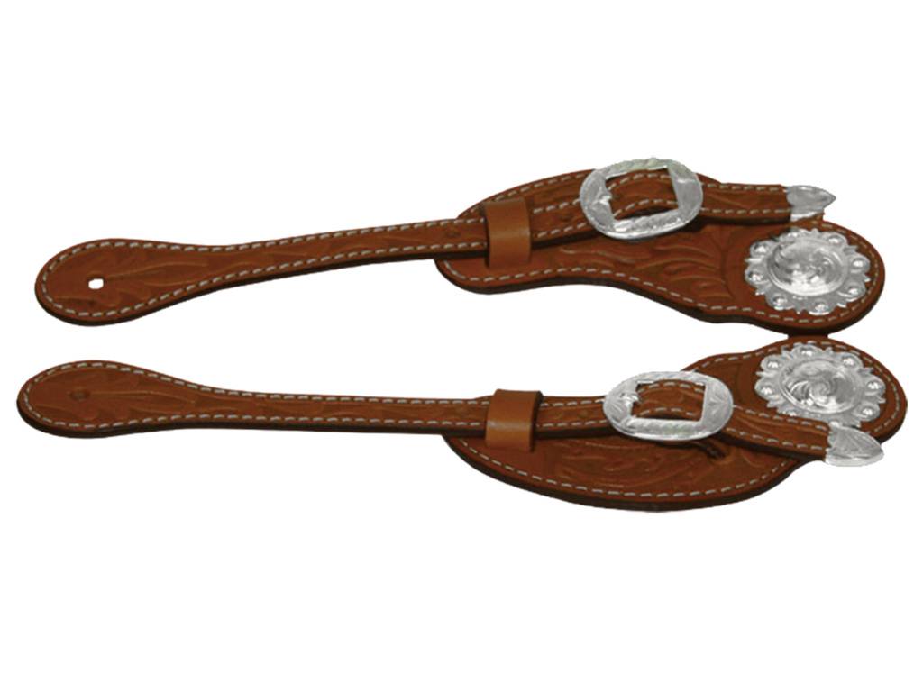Western Oak Tooled Cowboy Spur Straps