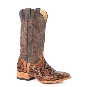Stetson Mens Handtooled Wicks Square Toe Boots