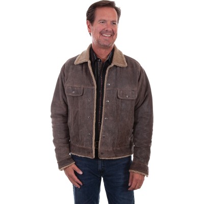 Scully Mens Trail Leather Jacket With Faux Shearling - Old Brown - Medium