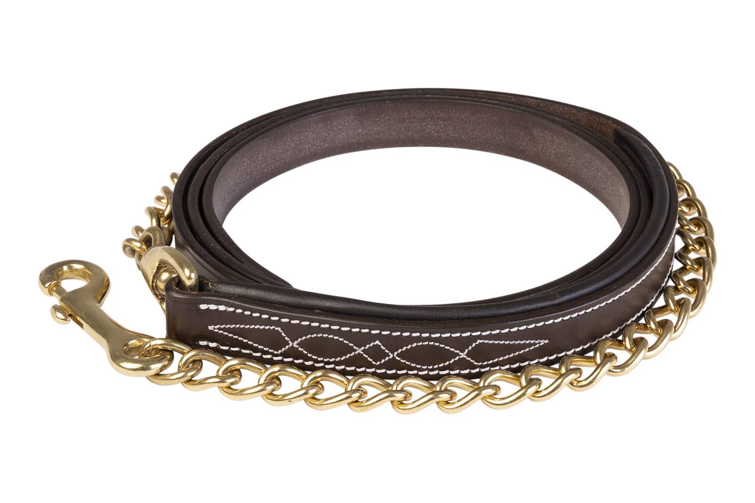 Huntley  Fancy Stitched Padded Leather Lead with Brass chain