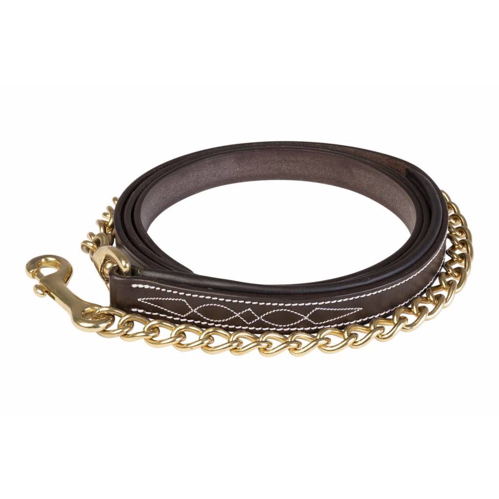 Huntley Fancy Stitched Padded Leather Lead with Brass chain