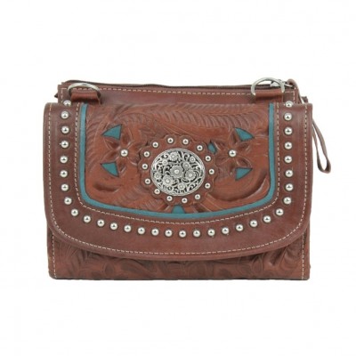 Crossbody Purse. Hand Tooled Leather, Card Slots, and Cotton Lining