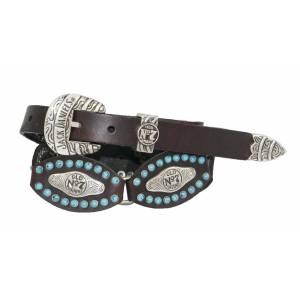 Jack Daniel's Ladies Scalloped & Linked Leather Belt with Turquoise Studs