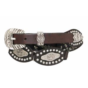 Jack Daniel's Ladies Scalloped & Linked Leather Belt with Rhinestone Studs