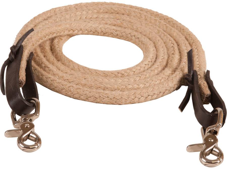 Mustang Jute Roping Rein with Leather Water Loop and Nickel Plated Trigger Snaps