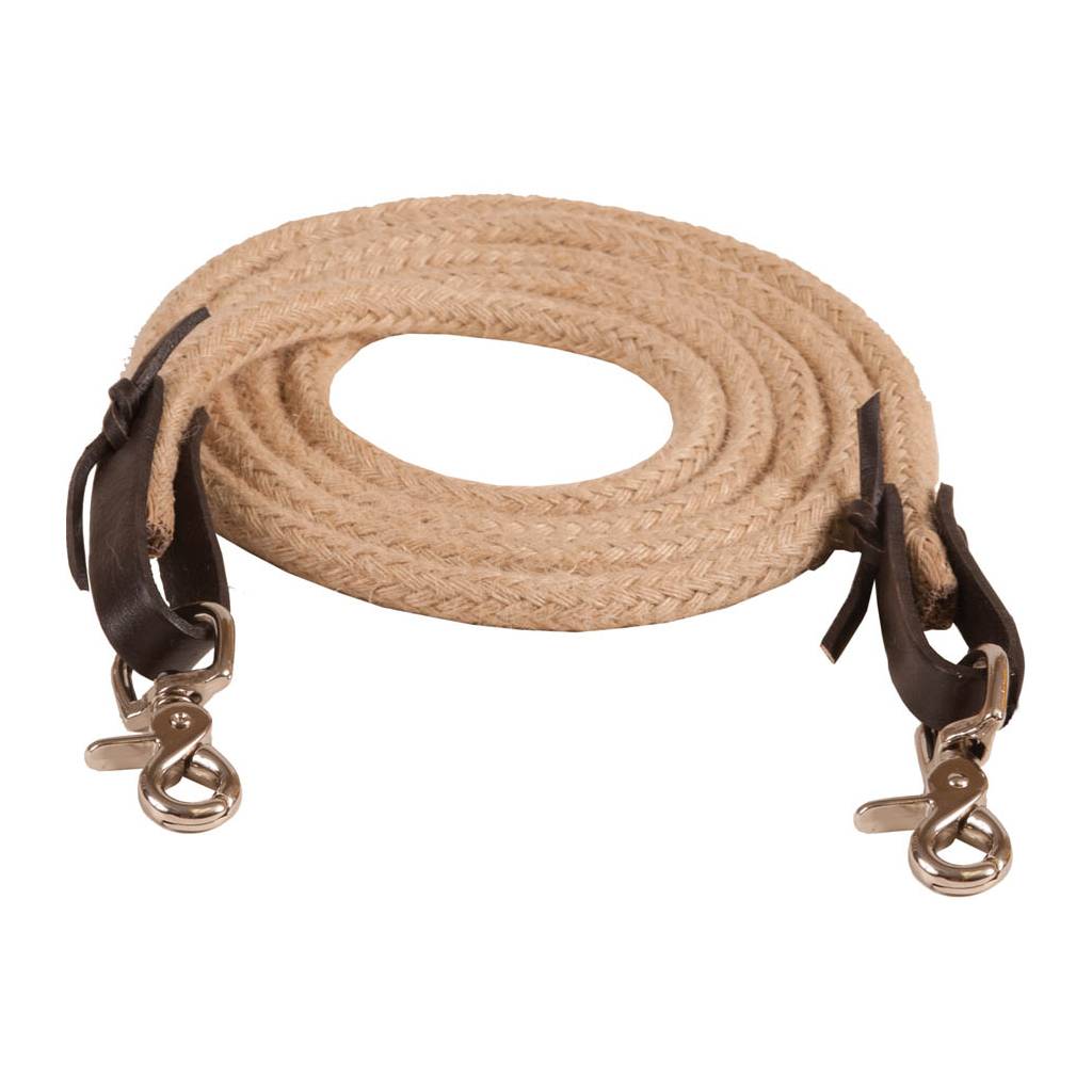 Mustang Jute Roping Rein with Leather Water Loop and Nickel Plated Trigger Snaps