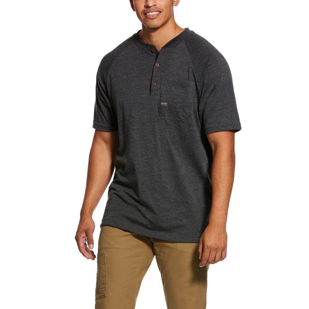 Ariat Mens Rebar Cotton Strong Short Sleeve Henley Shirt