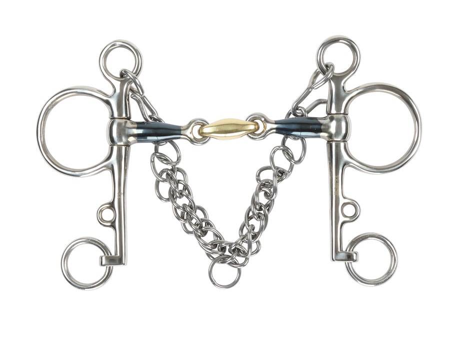 Shires Blue Sweet Iron Pelham with Brass Lozenge