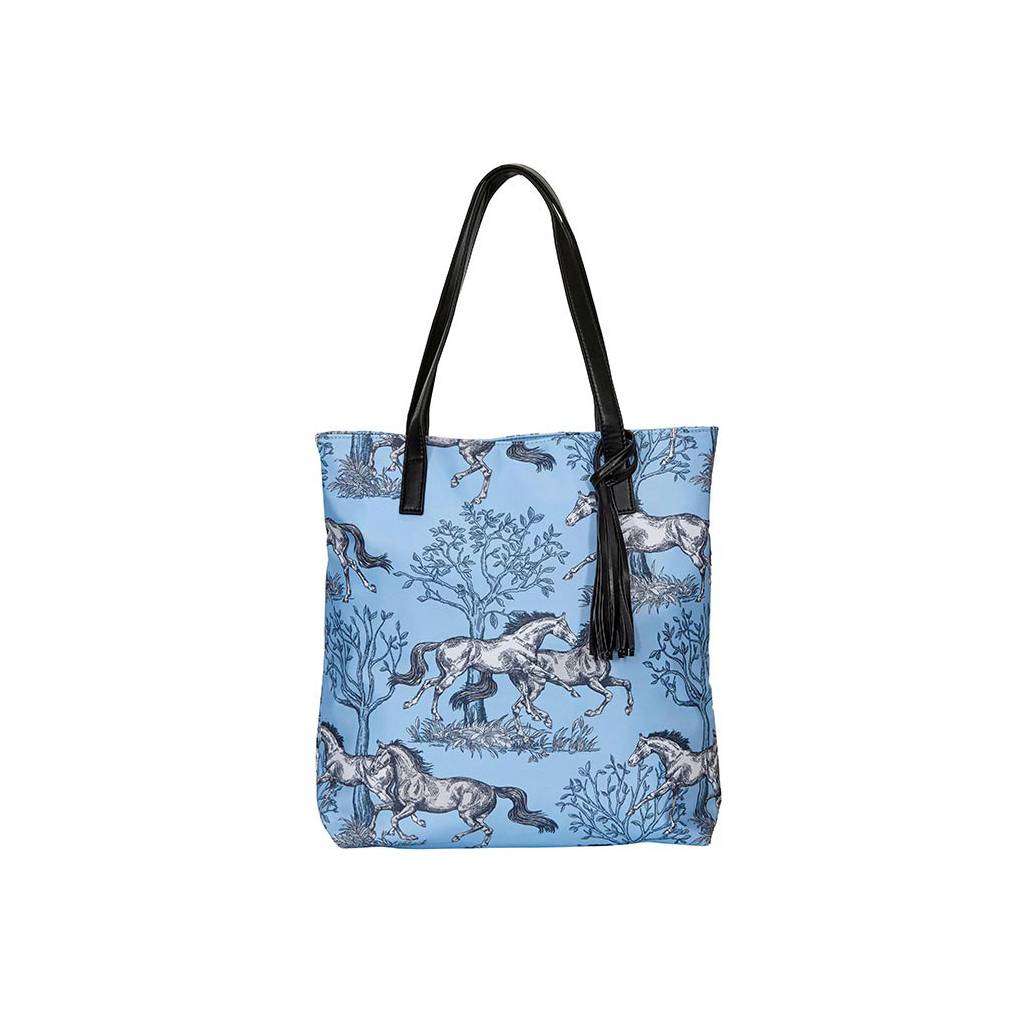 AWST Int'l "Lila" Blue Toile Pattern Tote Bag with Tassel