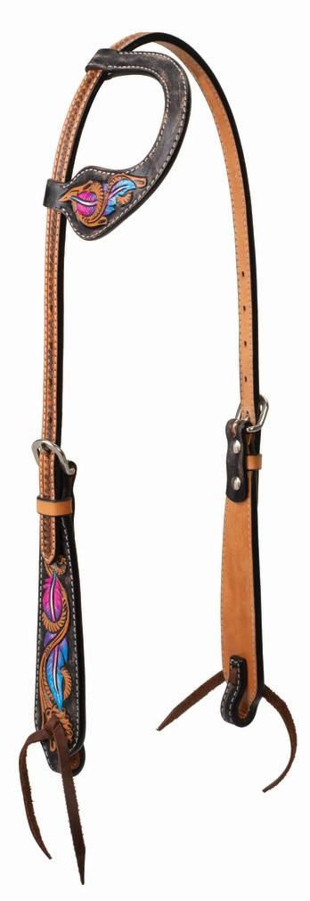 Weaver Leather Turquoise Cross TwistedFeather Sliding Ear Headstall