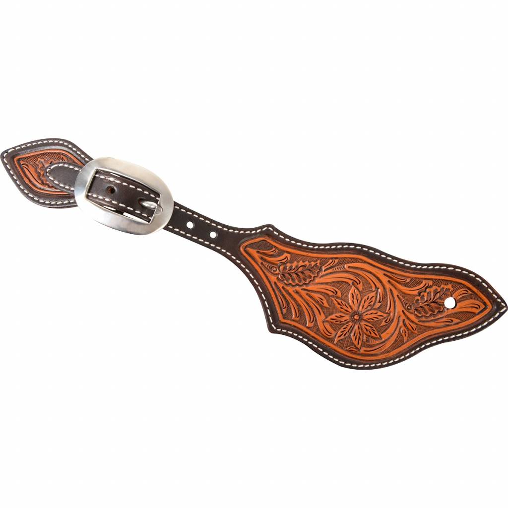 Martin Saddlery Rancher Desert Flower Tooled Dyed Edge Spur Straps - Sold as Pair