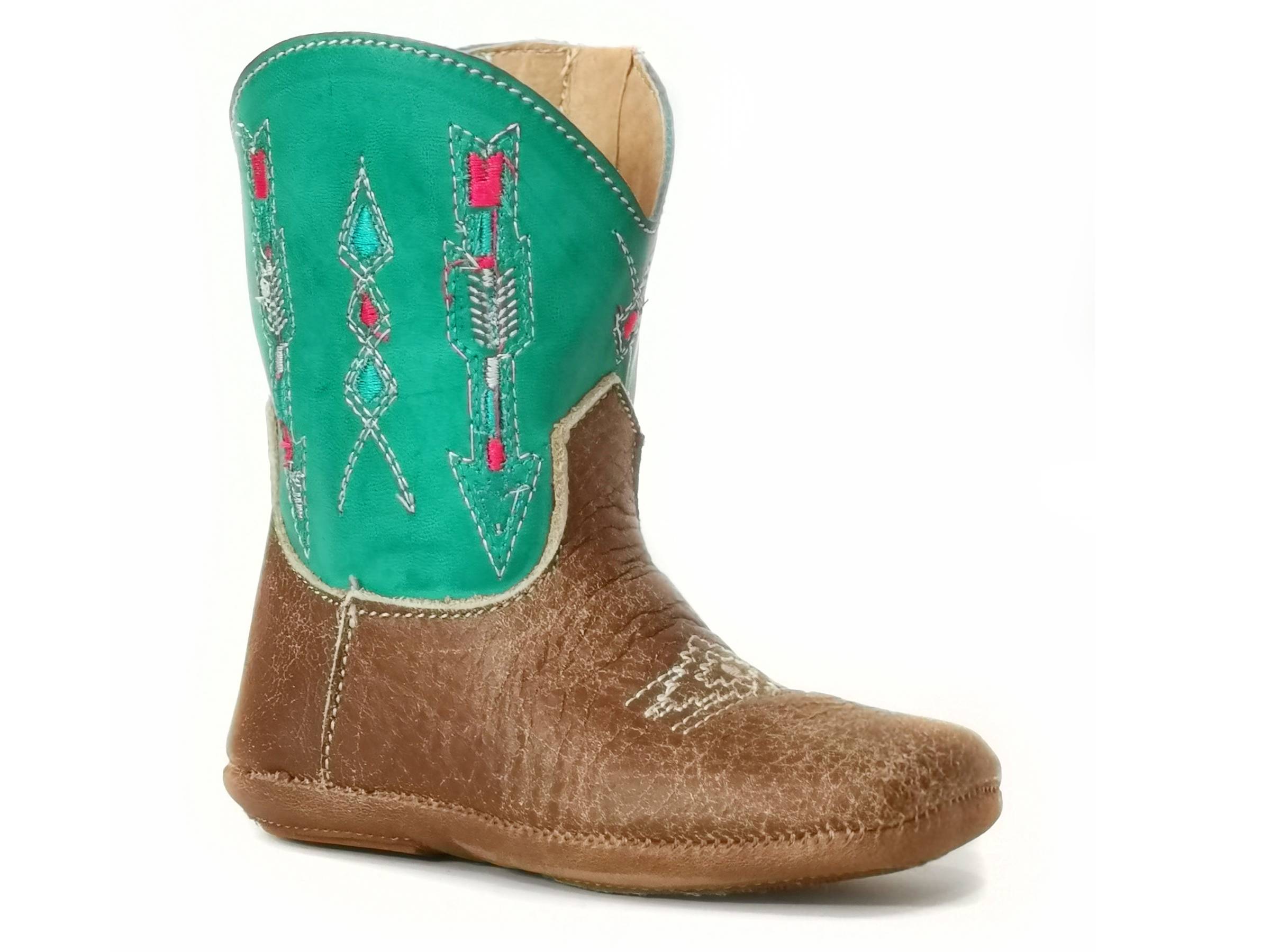 Roper Cowbabies Infant Vintage Tan Leather Vamp/Turquoise Shaft Boots