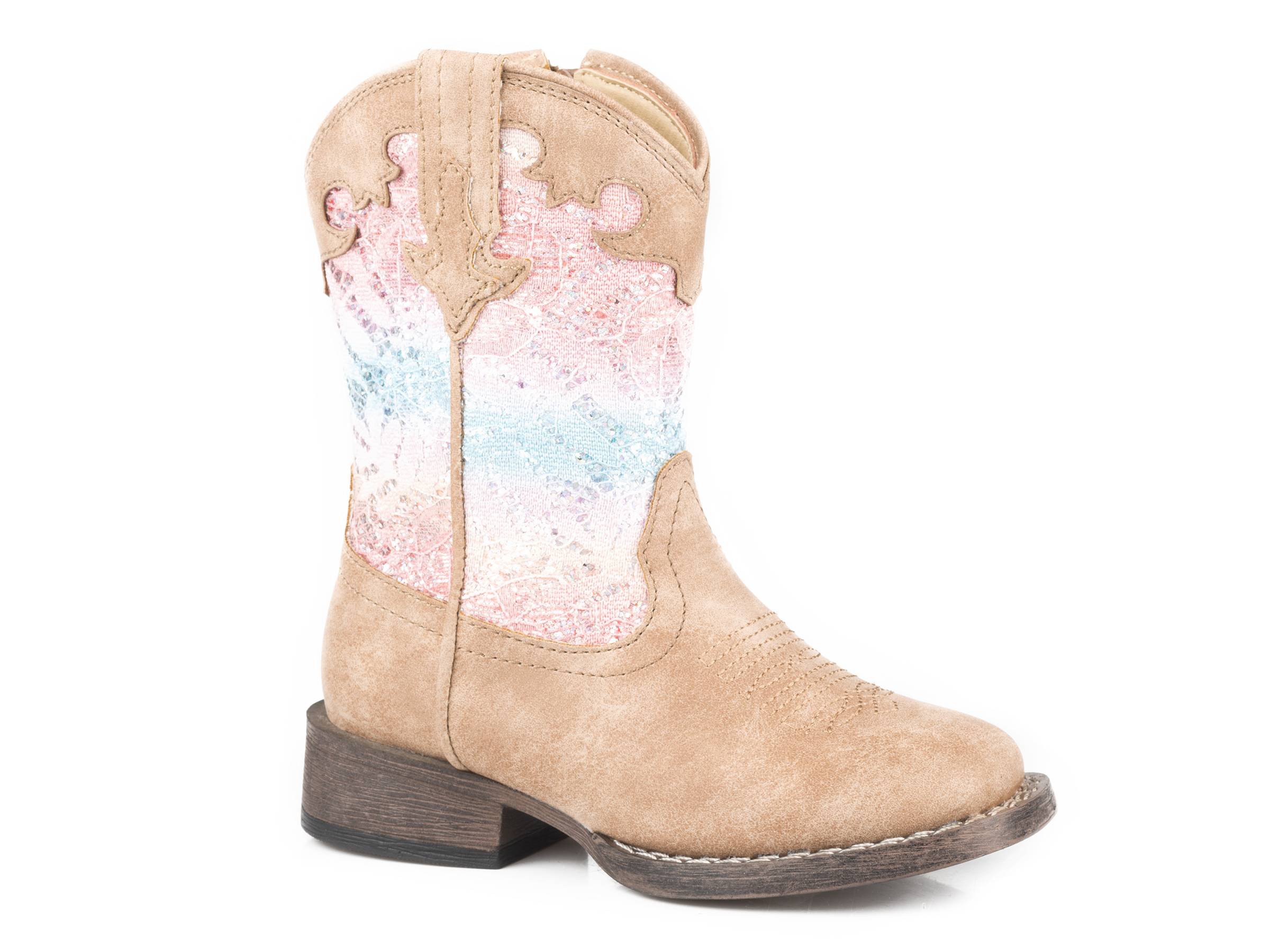 Roper Toddler Girls Multi Glitter Lace/Tan Vintage Boots