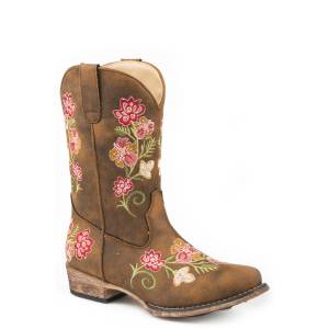 Roper Girls Vintage Cognac/Floral Embroidered Western Boots