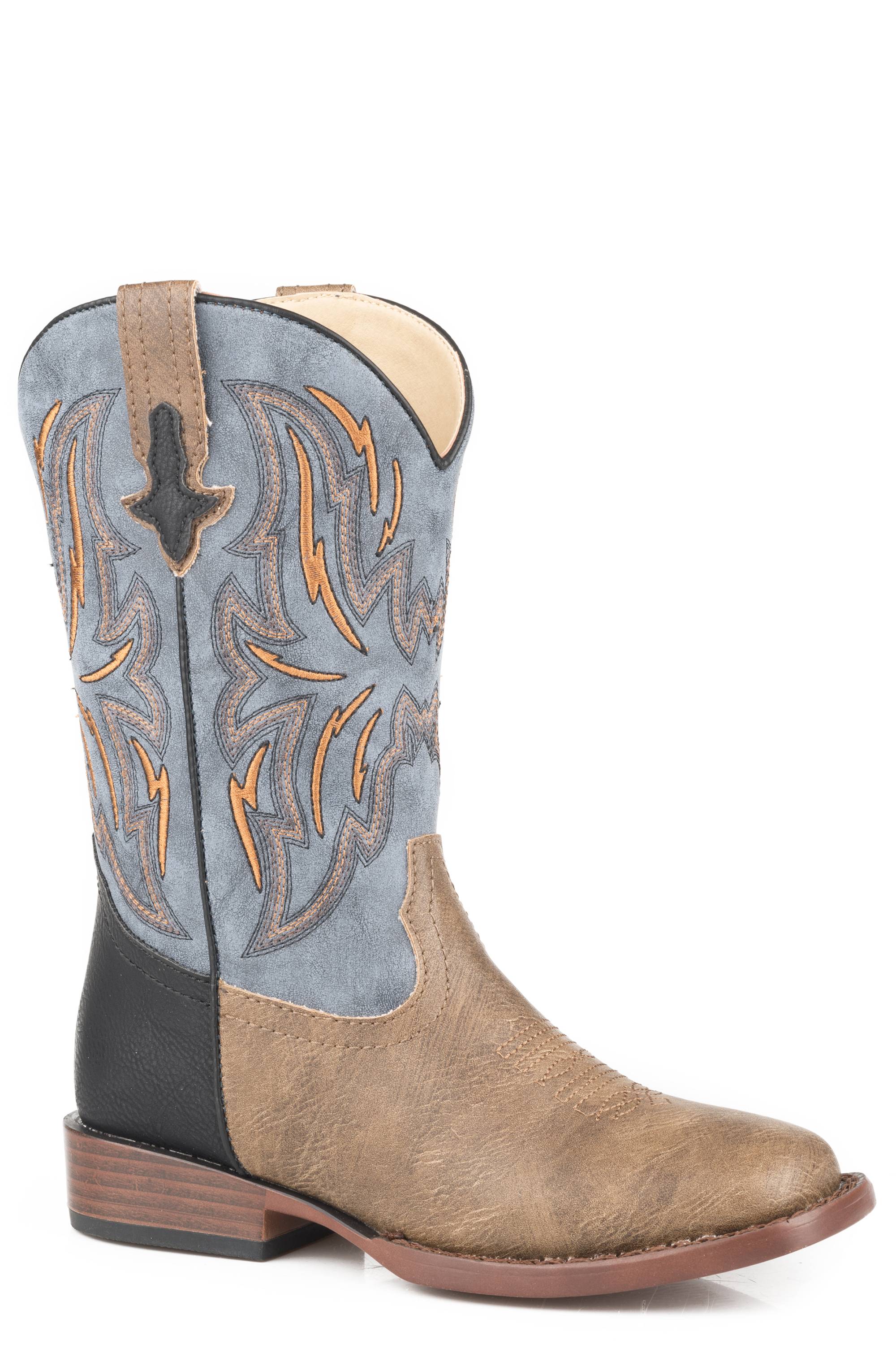 Roper Boys Tan Vamp with Black Heel Counter Western Boots