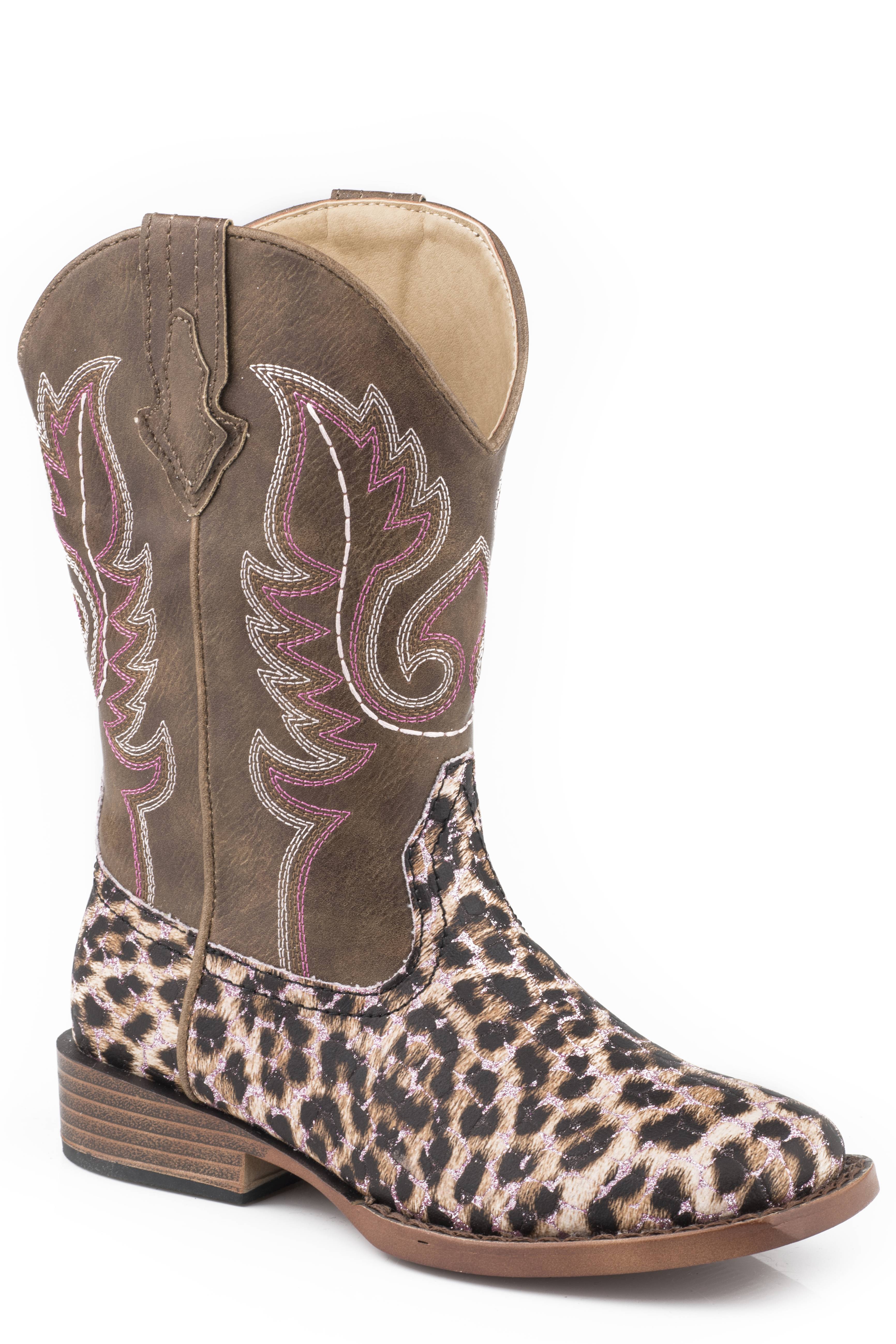 Roper Girls Glitter & Leopard Faux Western Boots