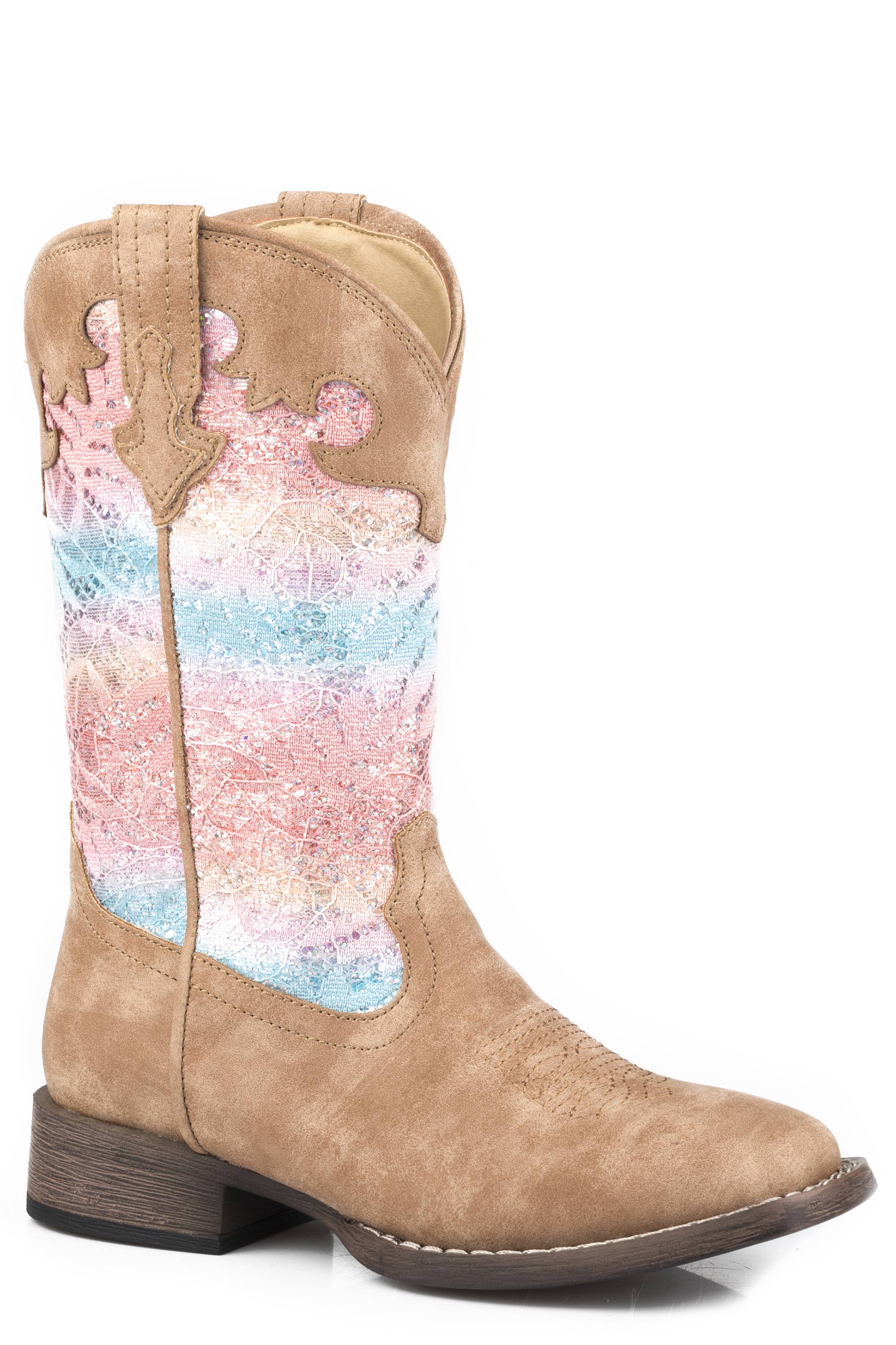 Roper Girls Multi Glitter Lace/Tan Vintage Fashion Boots