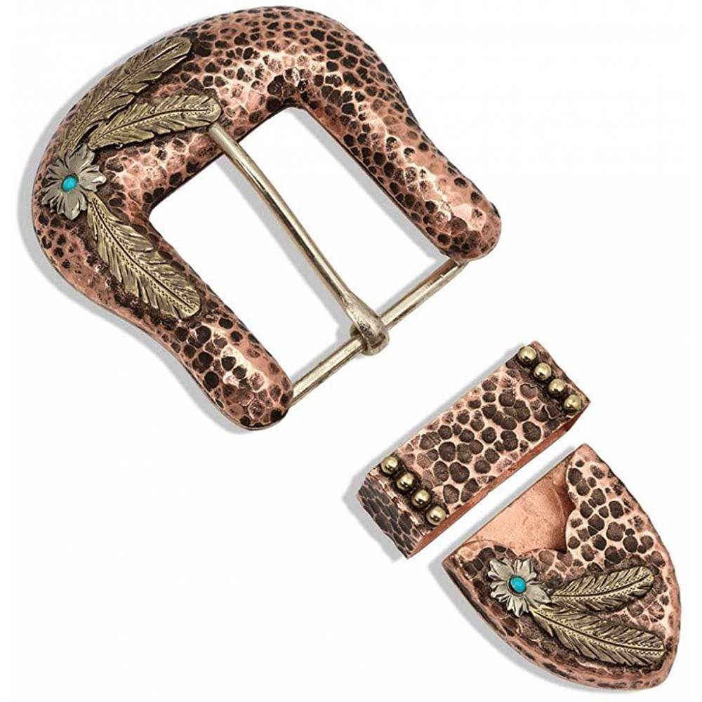 Montana Silversmiths Ladies Tri Hammer & Feather Turquoise 3 Piece Buckle