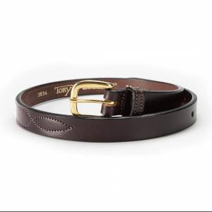Tory Leather Youth 3/4 Stitched and Blank Nameplate Belt - Havana/Brass - 20