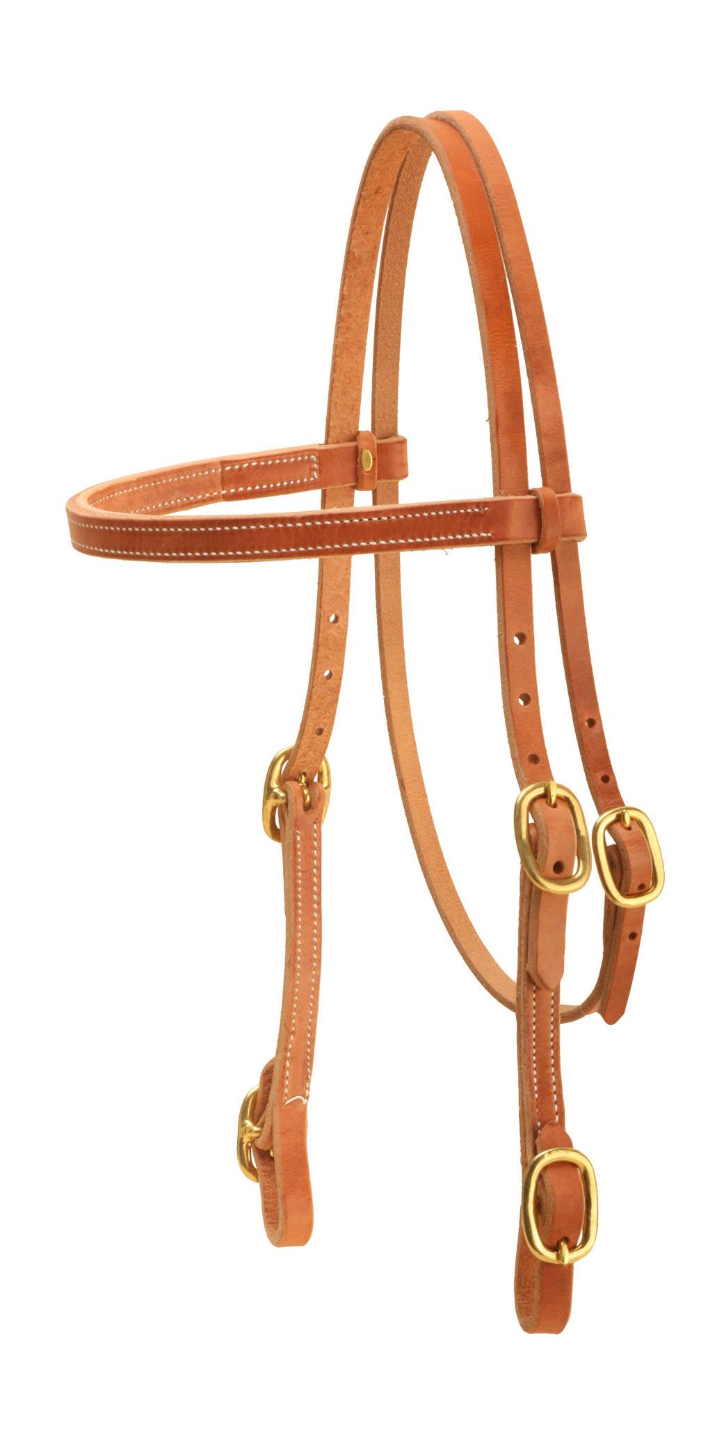 Tory Leather Cowboy Old Time Brow Band Headstall With Solid Brass Buckle Bit Ends