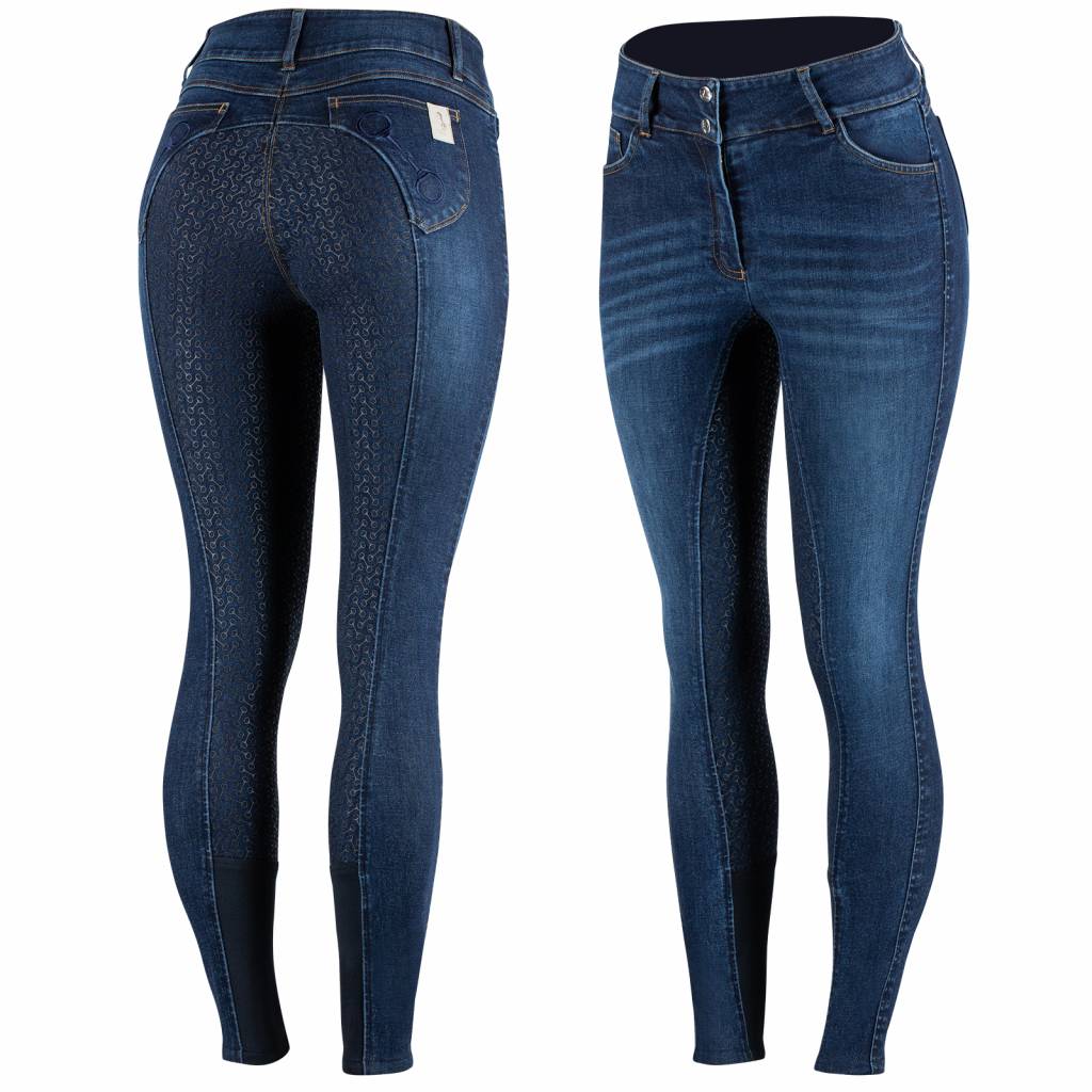Horze Ladies Kaia High Waist Denim Silicone Full Seat Breeches