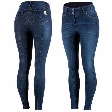 Horze Ladies Kaia High Waist Denim Silicone Full Seat Breeches