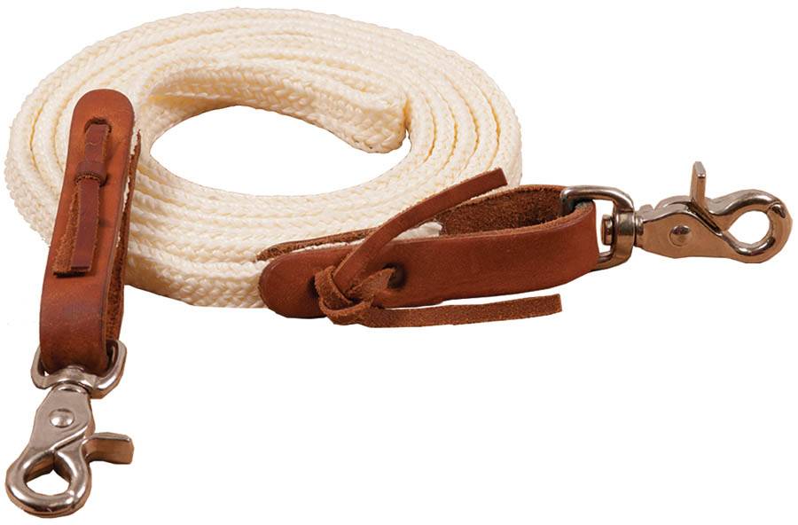 Mustang Flat Poly Braided Roping Reins with Leather Water Loop/Trigger Snap Bit Ends