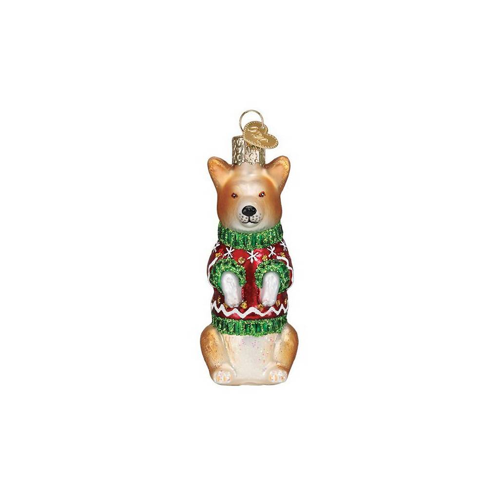 Christmas Corgi Glass Ornament