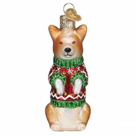 Christmas Corgi Glass Ornament