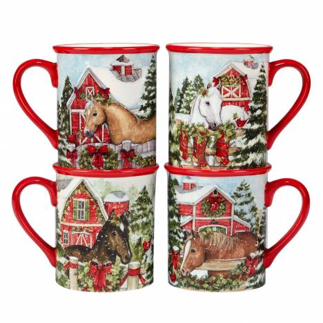 Snowy Farm Mugs - Set Of 4