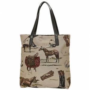 AWST Int'l Equestrian Tapestry Pattern Tote Bag with  Snaffle Bit
