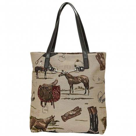 AWST Int'l Equestrian Tapestry Pattern Tote Bag with Snaffle Bit