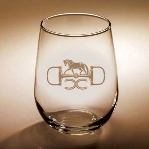 Kelley Snaffle Bit Etched Stemless Wine Glass