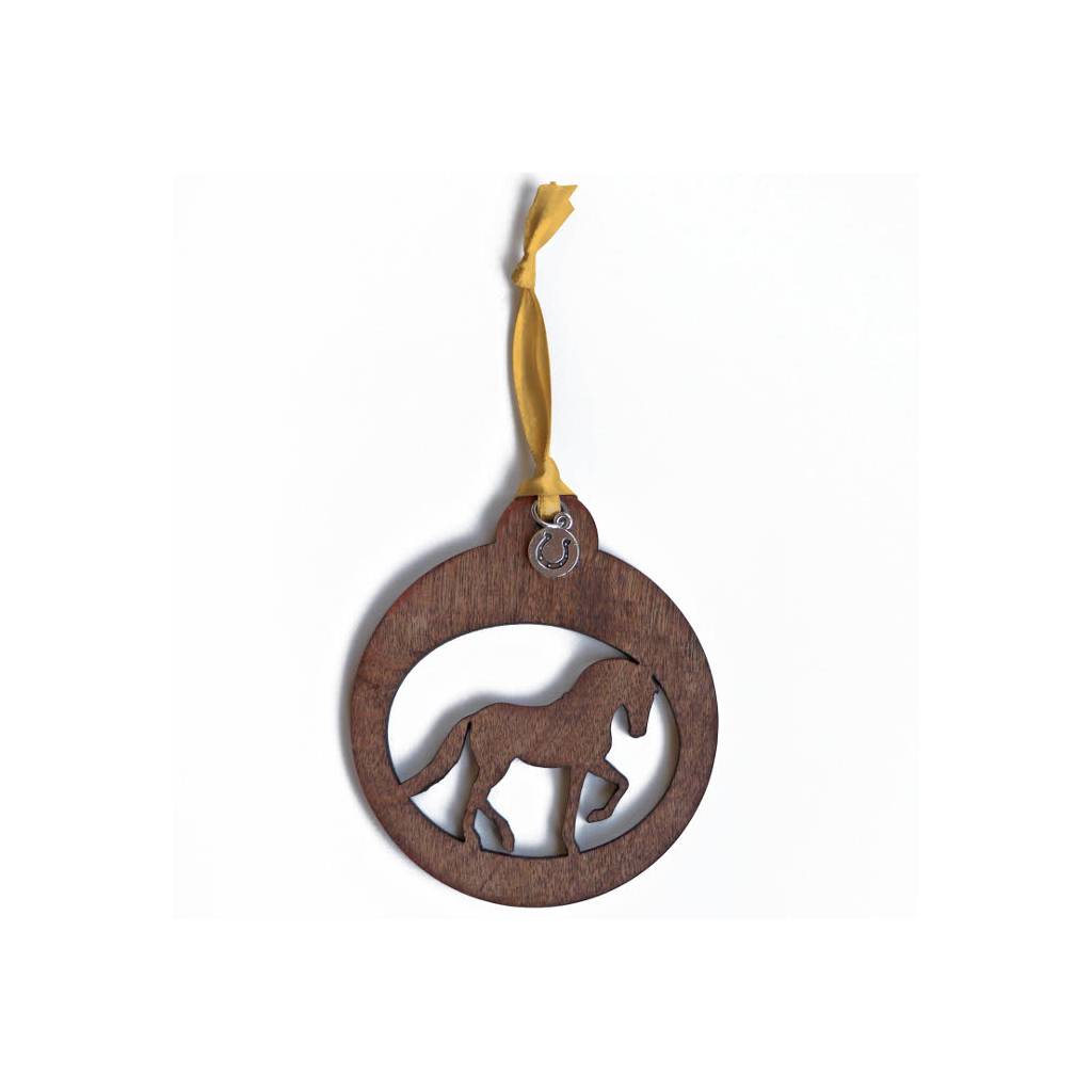 Kelley Wood Dressage Horse Christmas Ornament with Ribbon