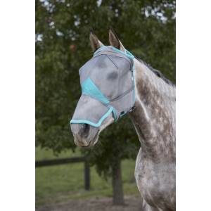 Weatherbeeta ComFiTec Fine Mesh Mask With Ears & Nose - Grey/Turquoise - Pony