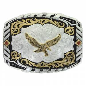 Montana Silversmiths Two Tone Cantle Roll Buckle with Soaring Eagle