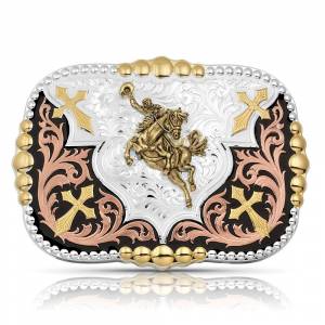 Montana Silversmiths Faith in Four Buckle with a Bronc Rider