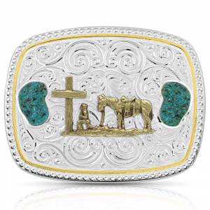 Montana Silversmiths Winding Country Roads Christian Cowboy Turquoise Belt Buckle