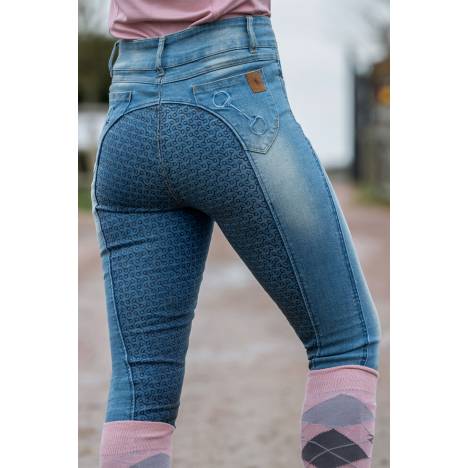 Horze Ladies Kaia High Waist Denim Silicone Full Seat Breeches