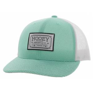 Hooey Doc 6-Panel Trucker Cap with White/Black Rectangle Patch - Teal/White - One Size