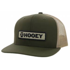 Hooey Lock-Up 6-Panel Trucker Cap withTan/Black Rectangle Patch - Olive/Tan - One Size