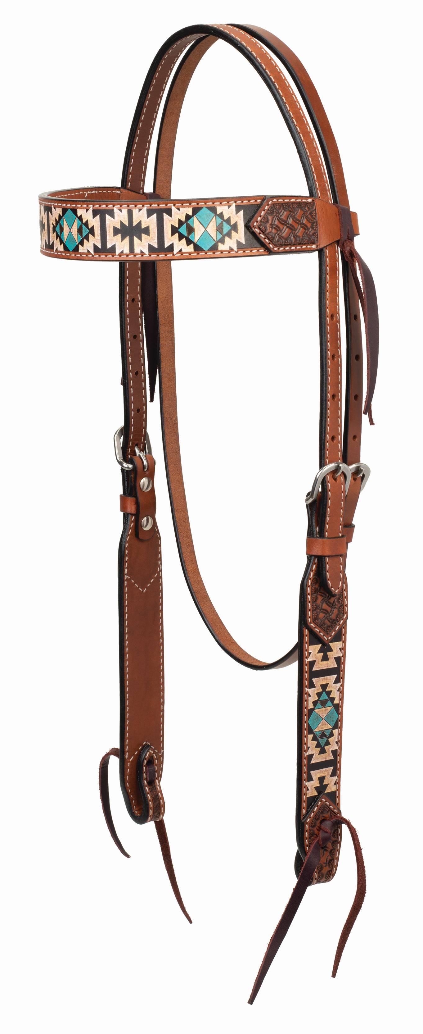 Weaver Turquoise Cross Aztec 5/8"Straight Browband Headstall