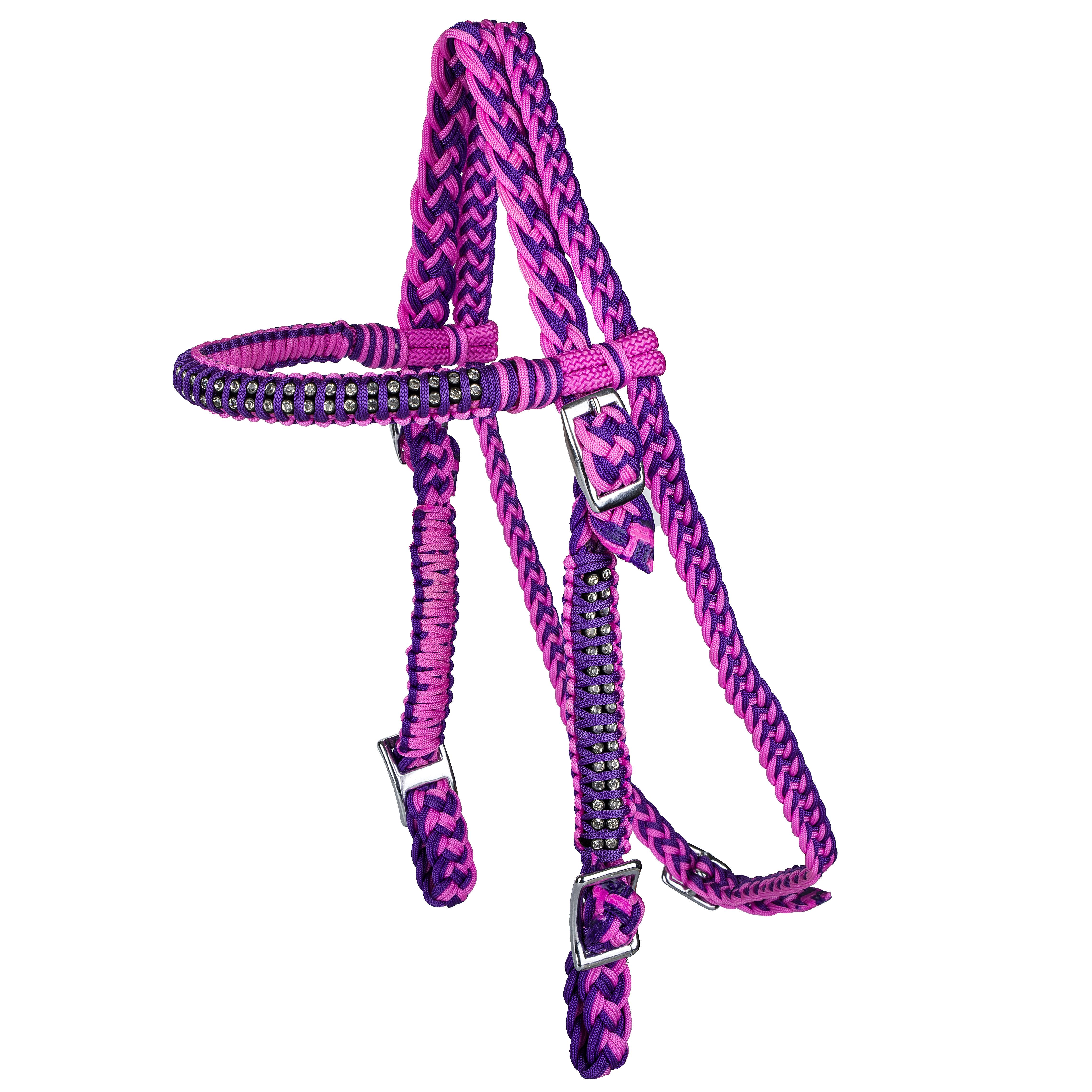 HS291-PINK/PURPLE-HORSE Tabelo Cord Headstall with  Stones sku HS291-PINK/PURPLE-HORSE