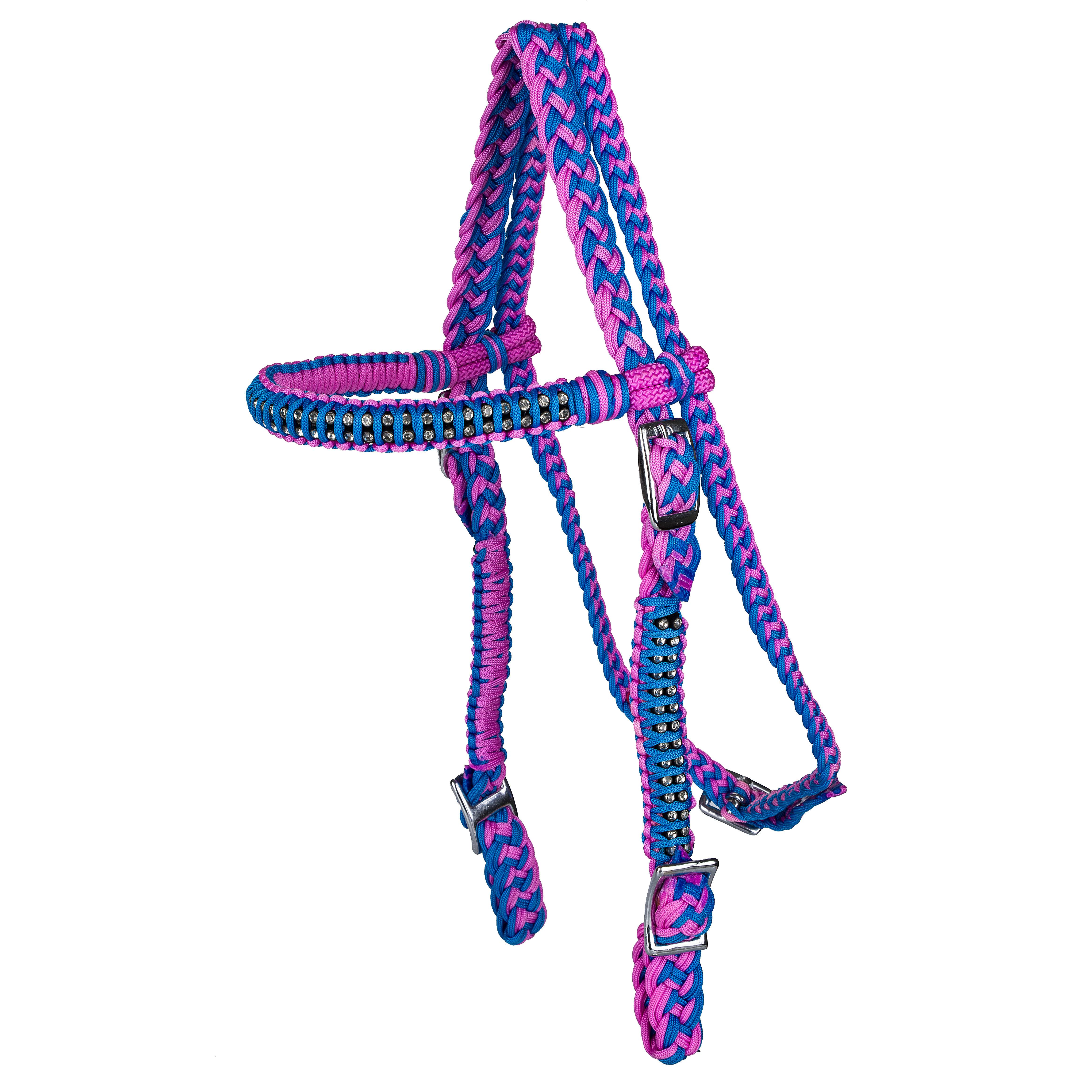 HS291-PINK/TURQUOISE-HORSE Tabelo Cord Headstall with  Stones sku HS291-PINK/TURQUOISE-HORSE